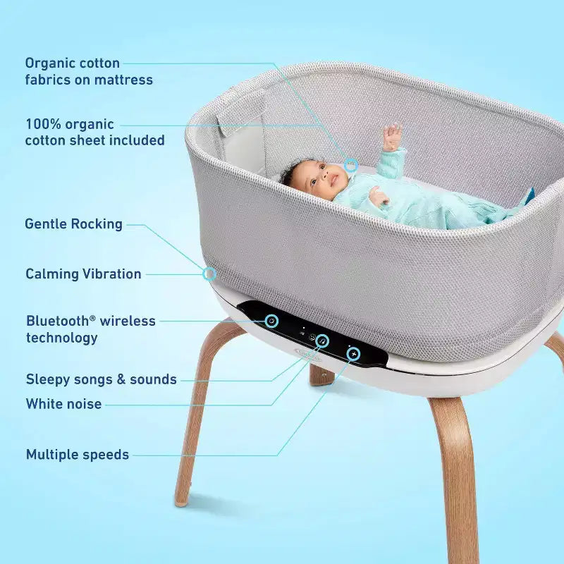 SmartSense Culla Lenitiva per Neonato con Capottina e Base a Dondolo – Luna