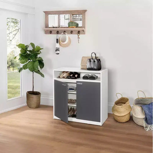 Scarpiera a 2 ante con ripiano aperto – Bianco e Grigio