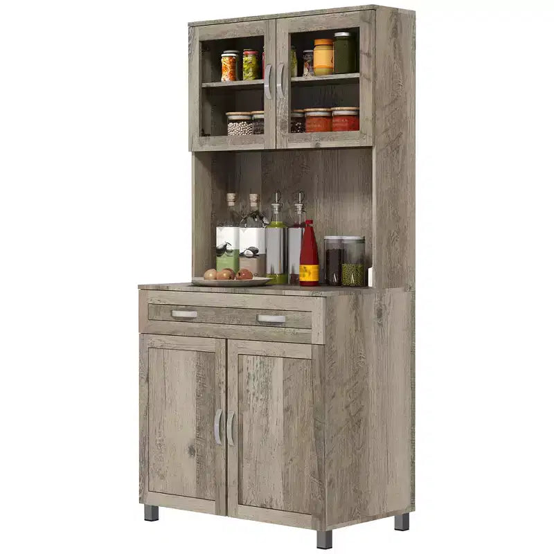Credenza da 170 cm con cristalliera – Ante in vetro, ripiani e cassetti per dispensa da cucina