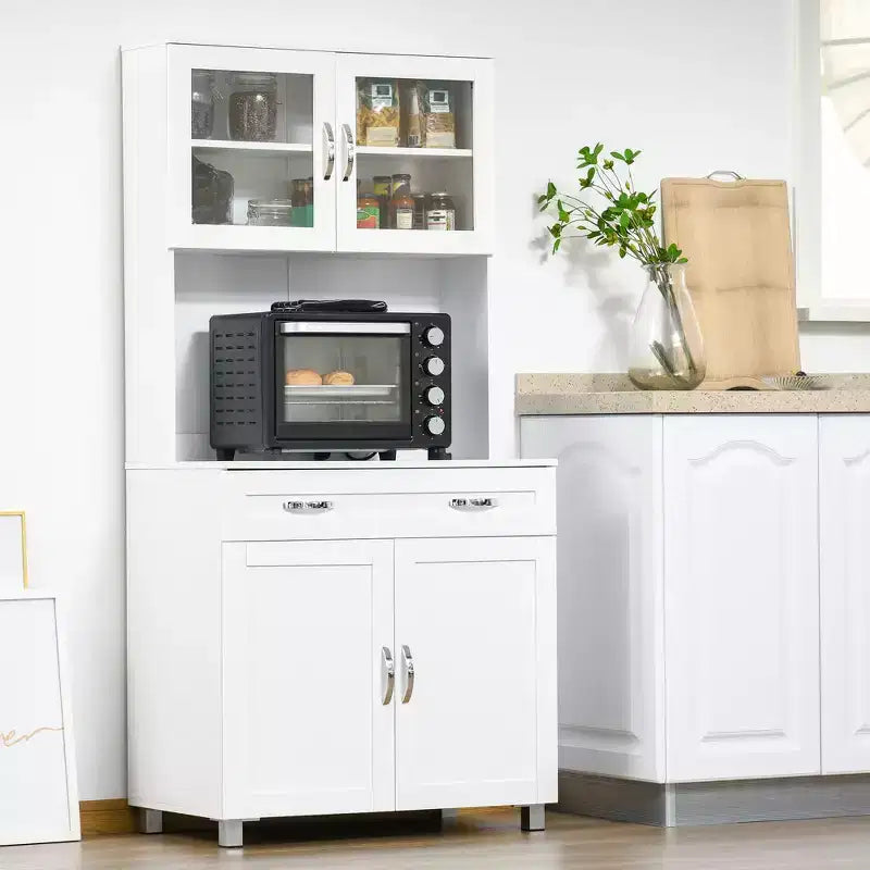 Credenza da 170 cm con cristalliera – Ante in vetro, ripiani e cassetti per dispensa da cucina