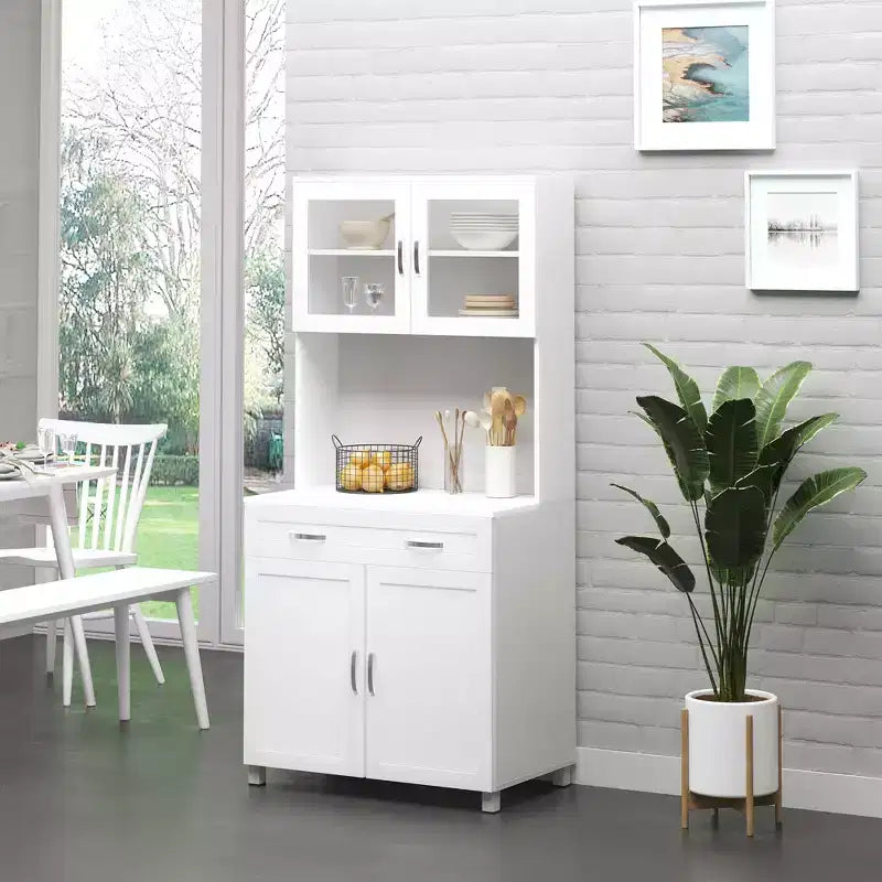 Credenza da 170 cm con cristalliera – Ante in vetro, ripiani e cassetti per dispensa da cucina