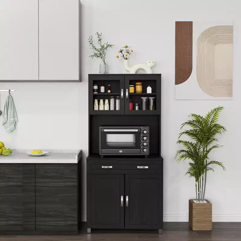 Credenza da 170 cm con cristalliera – Ante in vetro, ripiani e cassetti per dispensa da cucina