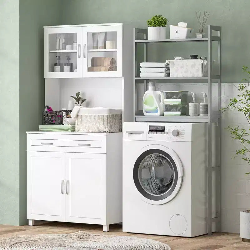Credenza da 170 cm con cristalliera – Ante in vetro, ripiani e cassetti per dispensa da cucina