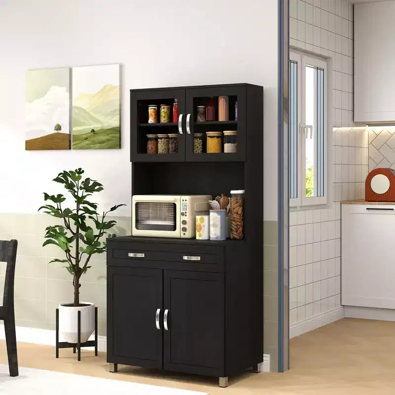 Credenza da 170 cm con cristalliera – Ante in vetro, ripiani e cassetti per dispensa da cucina