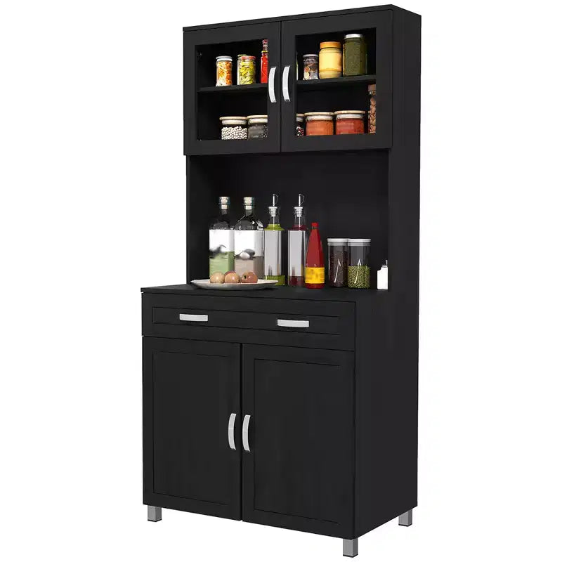 Credenza da 170 cm con cristalliera – Ante in vetro, ripiani e cassetti per dispensa da cucina