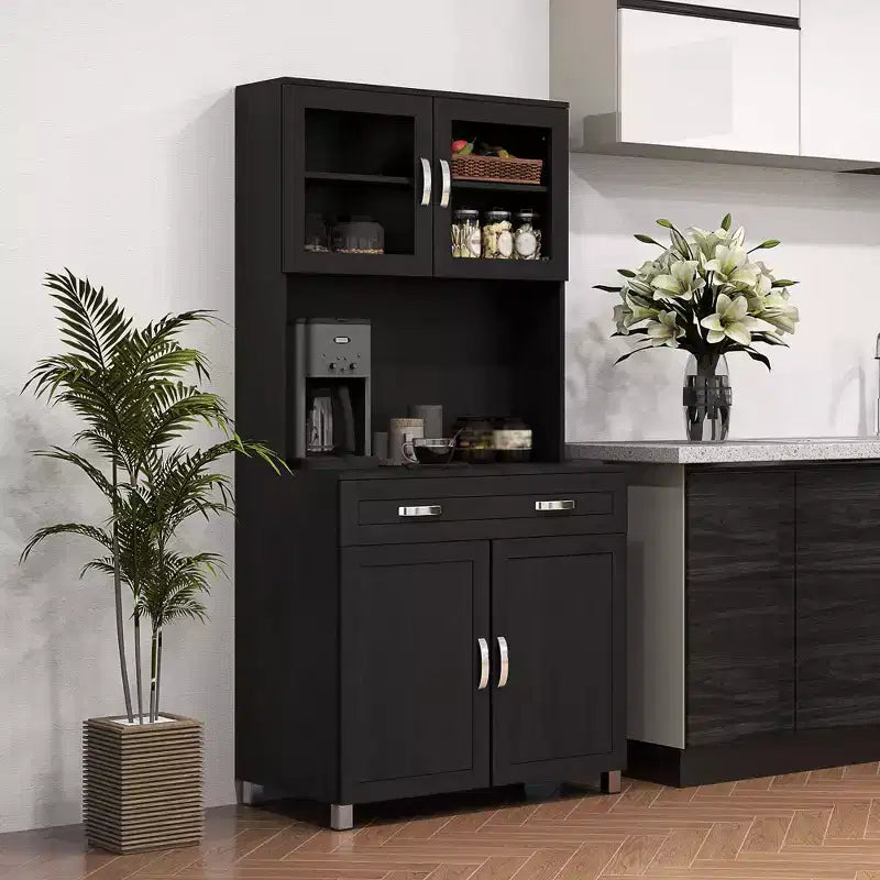 Credenza da 170 cm con cristalliera – Ante in vetro, ripiani e cassetti per dispensa da cucina