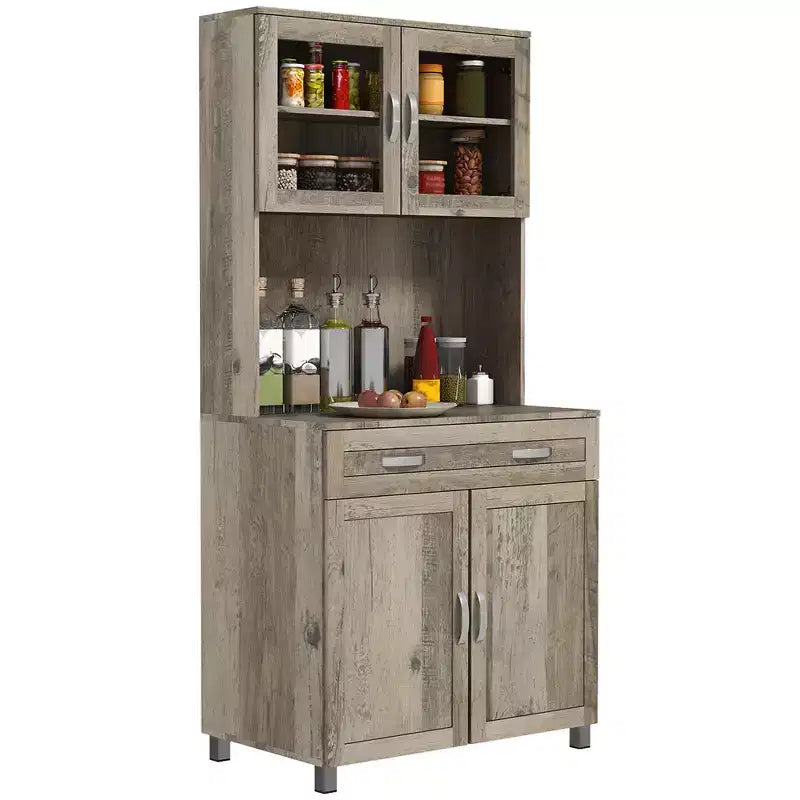 Credenza da 170 cm con cristalliera – Ante in vetro, ripiani e cassetti per dispensa da cucina