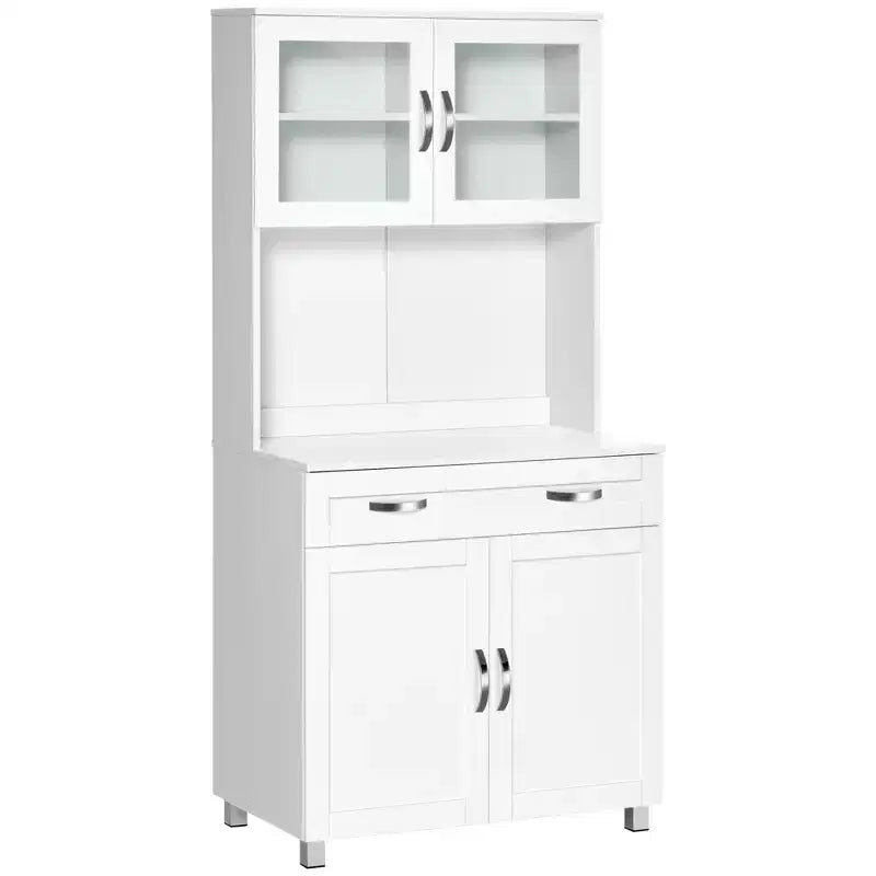 Credenza da 170 cm con cristalliera – Ante in vetro, ripiani e cassetti per dispensa da cucina