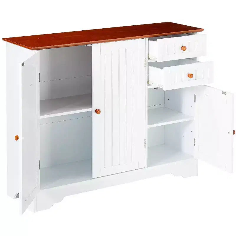 Mobile Credenza da Cucina a 3 Ante in Legno – Finitura Bianco e Noce