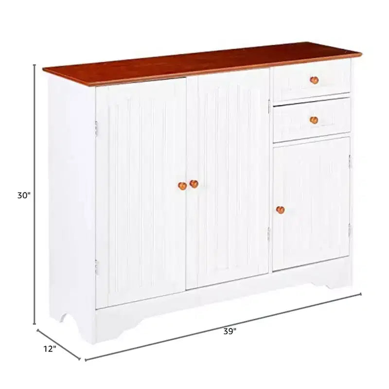 Mobile Credenza da Cucina a 3 Ante in Legno – Finitura Bianco e Noce