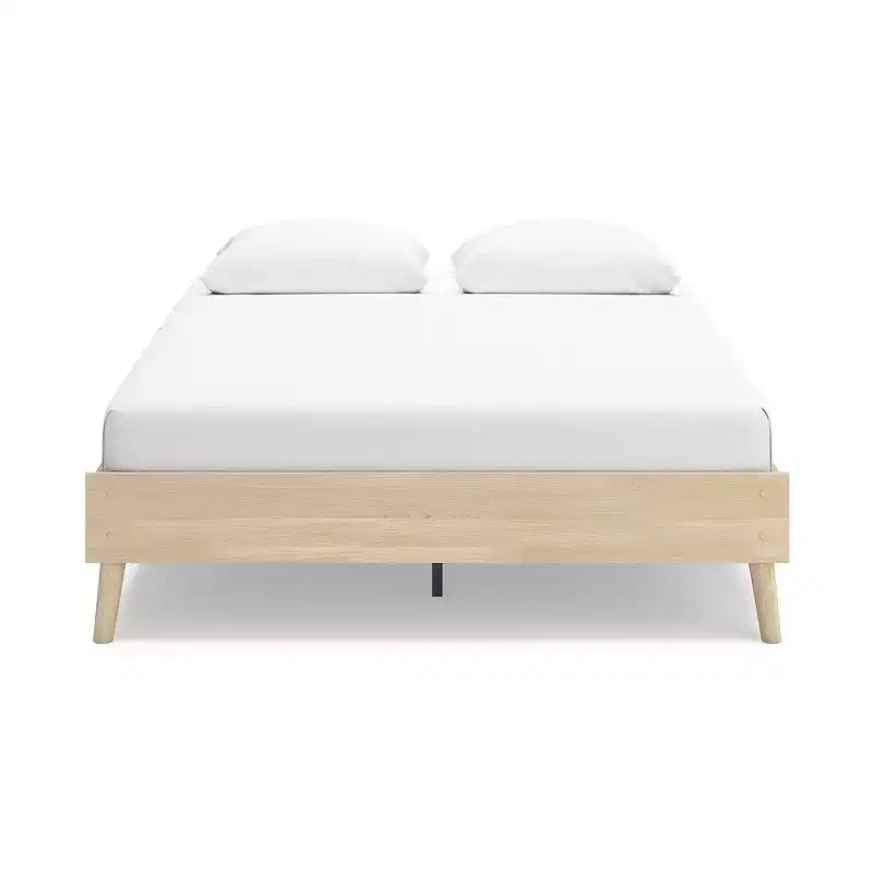 Letto a piattaforma Queen – Design moderno rivestito in tessuto Tan