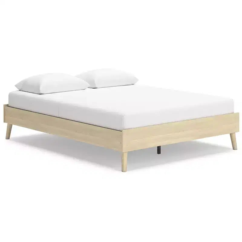 Letto a piattaforma Queen – Design moderno rivestito in tessuto Tan