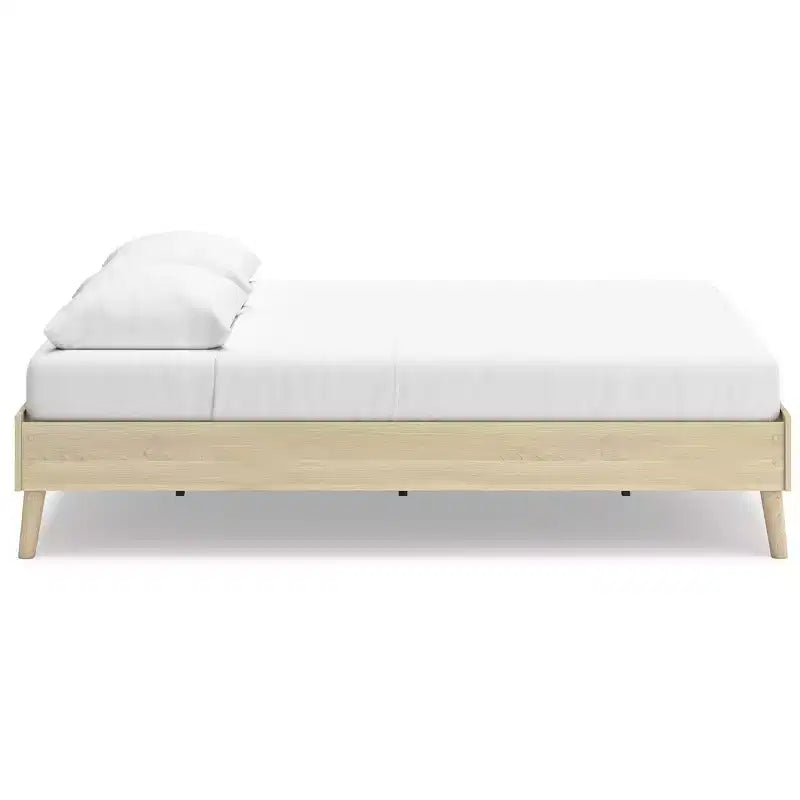 Letto a piattaforma Queen – Design moderno rivestito in tessuto Tan