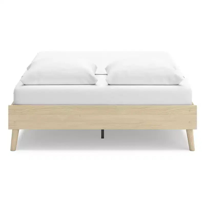 Letto a piattaforma Queen – Design moderno rivestito in tessuto Tan