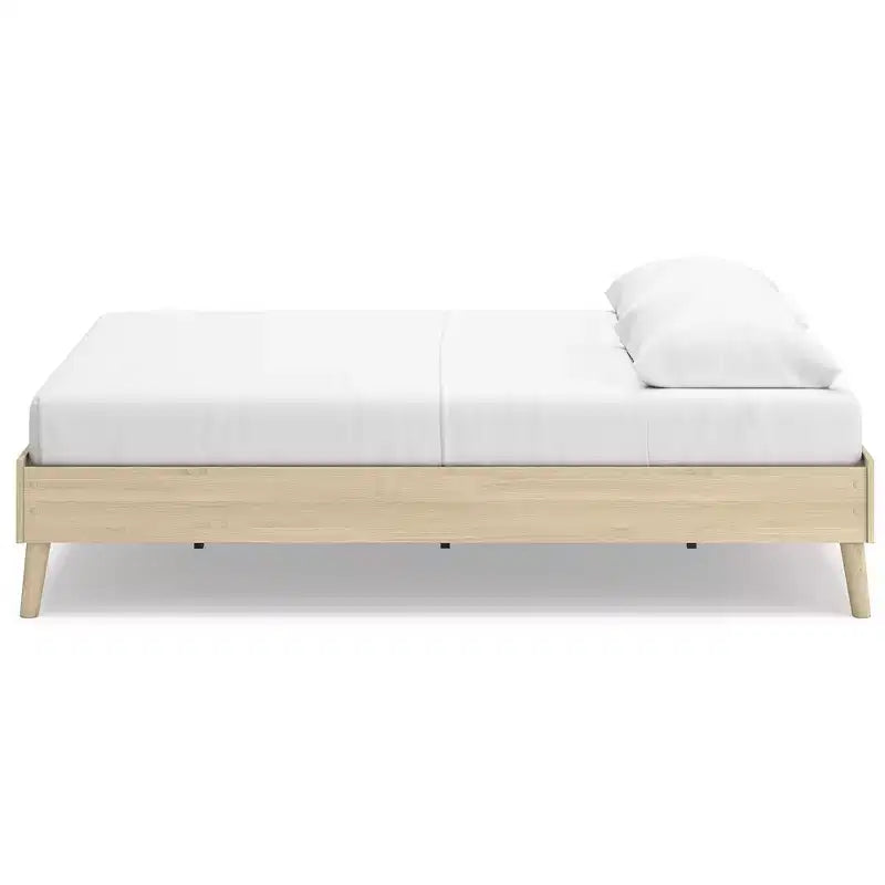 Letto a piattaforma Queen – Design moderno rivestito in tessuto Tan