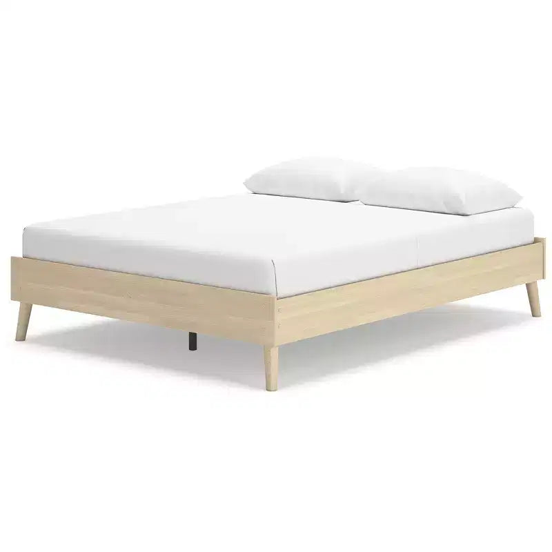 Letto a piattaforma Queen – Design moderno rivestito in tessuto Tan