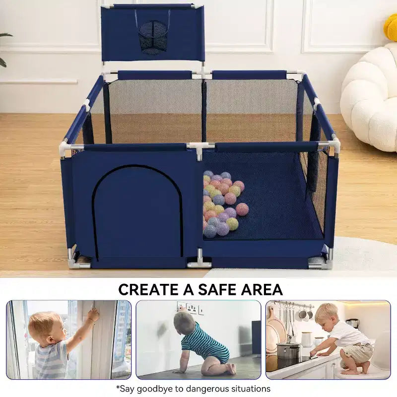 Box per bambini a 4 pannelli 50x50 con canestro da basket – Box portatile