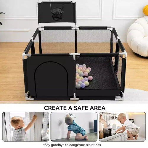 Box per bambini a 4 pannelli 50x50 con canestro da basket – Box portatile