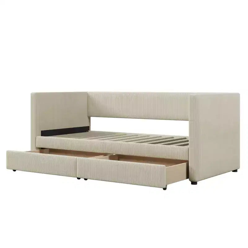 Doppio Uso: Elegante Letto Divano con Rivestimento in Velluto a Coste e Cassetti