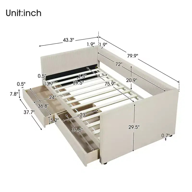 Doppio Uso: Elegante Letto Divano con Rivestimento in Velluto a Coste e Cassetti