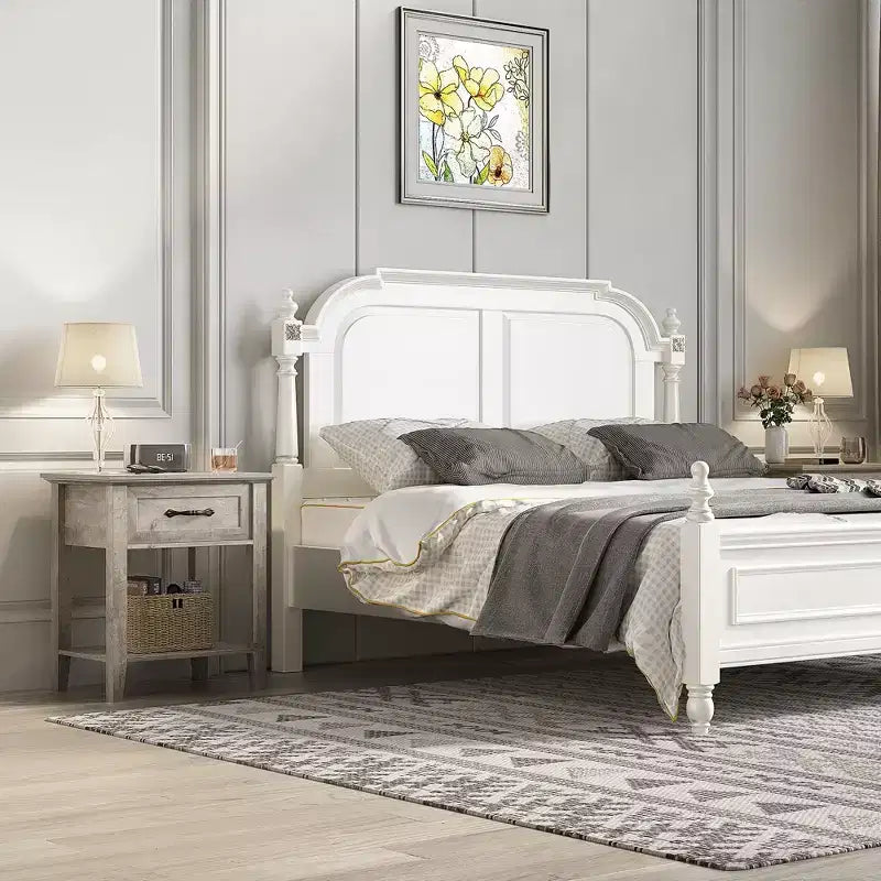 Comodino con cassetto portaoggetti e ripiano aperto – Tavolino in stile rustico