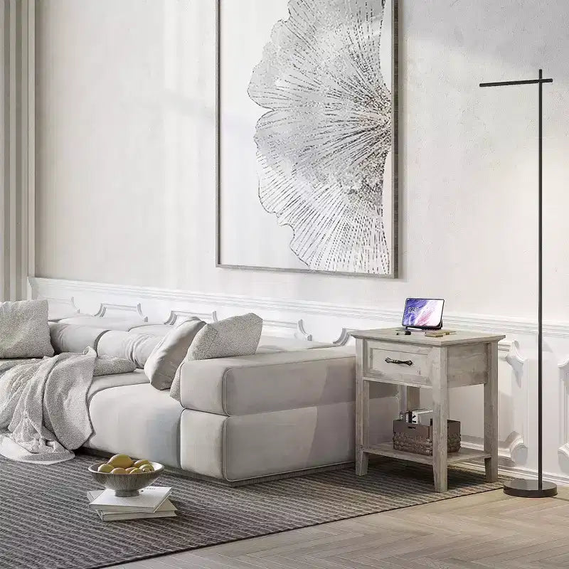 Comodino con cassetto portaoggetti e ripiano aperto – Tavolino in stile rustico