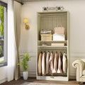 Besiost 36 Wooden Closet Organizer with Adjustable Shelves, Freestanding Wardrobe with Hanging Rails