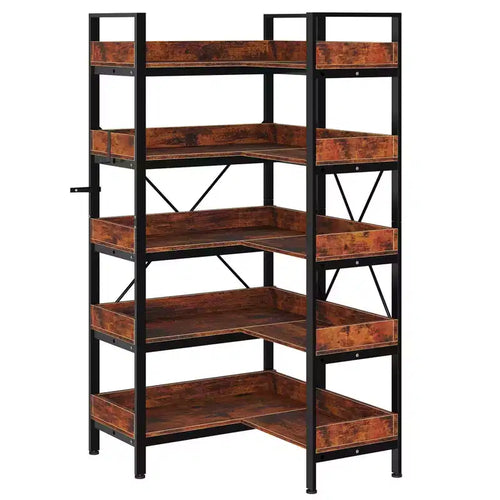 5-Tier Bookshelf, Reversible L-Shaped Corner Bookshelf, 65 Industrial Metal Storage Rack with 10 Open Shelves, Adjustable Etagere for Home & Office