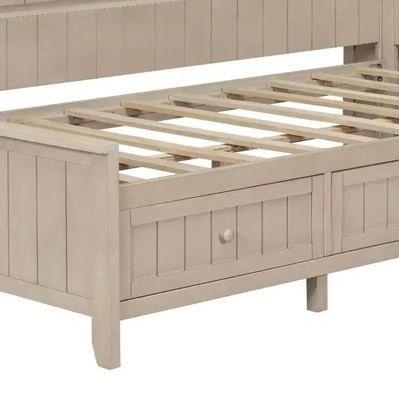 Divano Letto Singolo in Legno con 3 Cassetti e Ripiani Contenitori