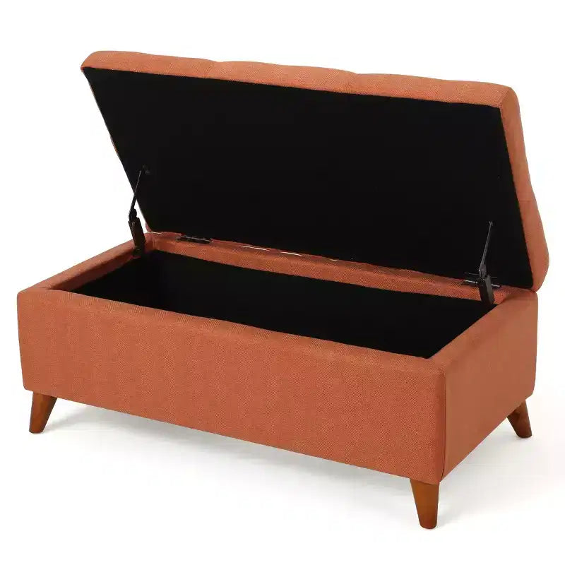 Pouf/Contenitore con Bottoni e Gambe in Legno Massello – Coperchio con Cerniere
