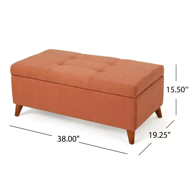 Pouf/Contenitore con Bottoni e Gambe in Legno Massello – Coperchio con Cerniere