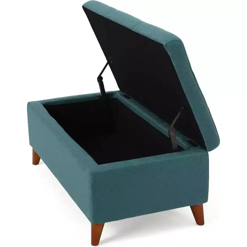 Pouf/Contenitore con Bottoni e Gambe in Legno Massello – Coperchio con Cerniere