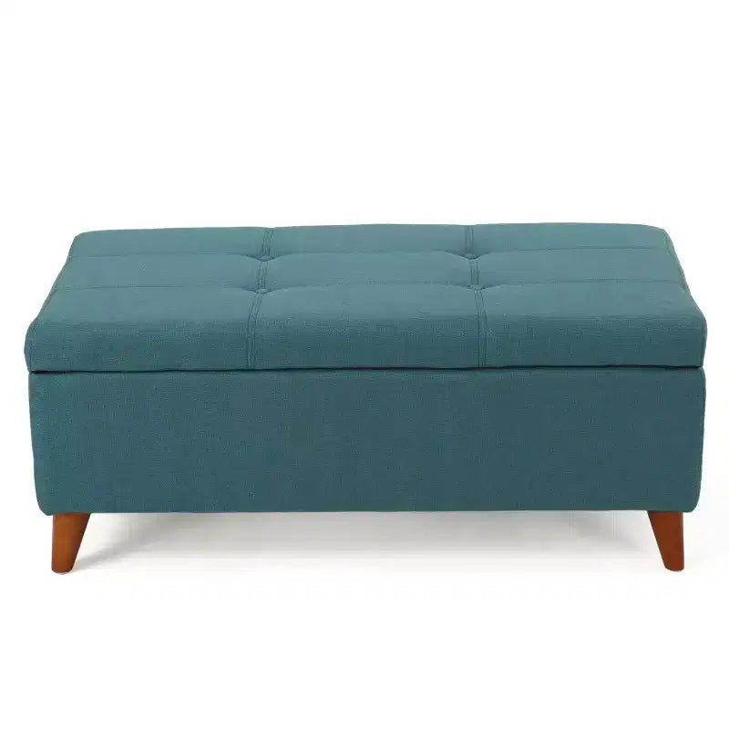 Pouf/Contenitore con Bottoni e Gambe in Legno Massello – Coperchio con Cerniere