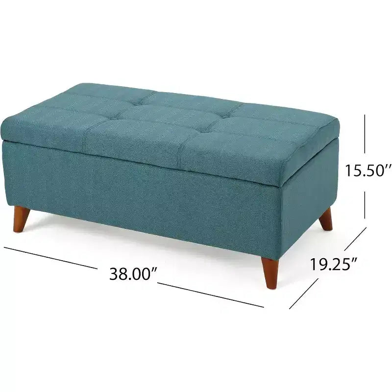 Pouf/Contenitore con Bottoni e Gambe in Legno Massello – Coperchio con Cerniere