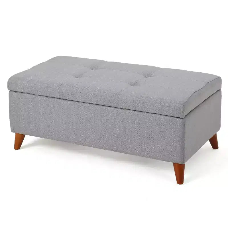 Pouf/Contenitore con Bottoni e Gambe in Legno Massello – Coperchio con Cerniere