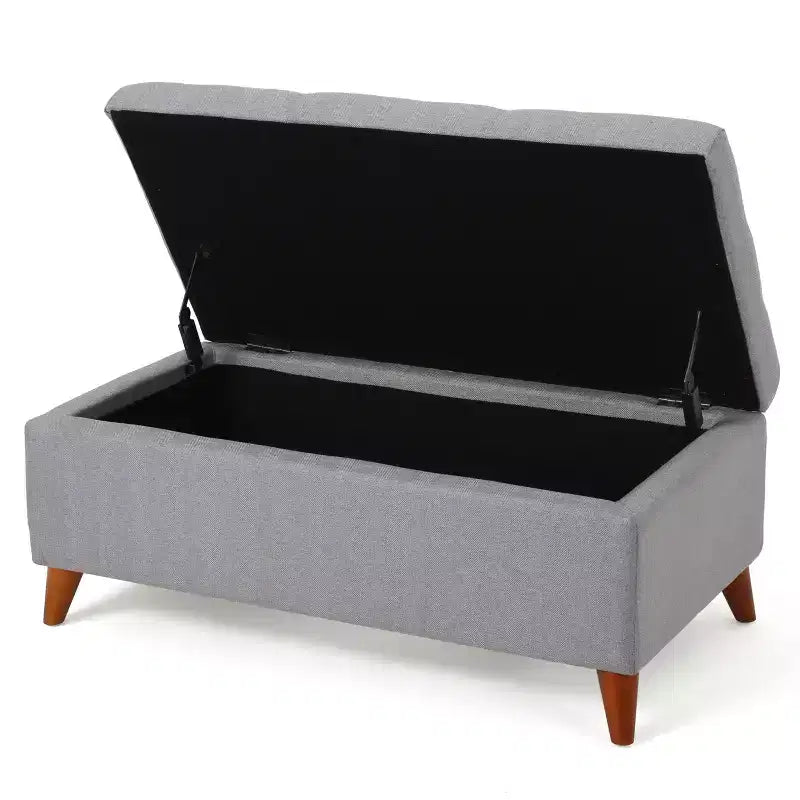 Pouf/Contenitore con Bottoni e Gambe in Legno Massello – Coperchio con Cerniere