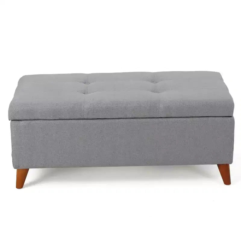 Pouf/Contenitore con Bottoni e Gambe in Legno Massello – Coperchio con Cerniere