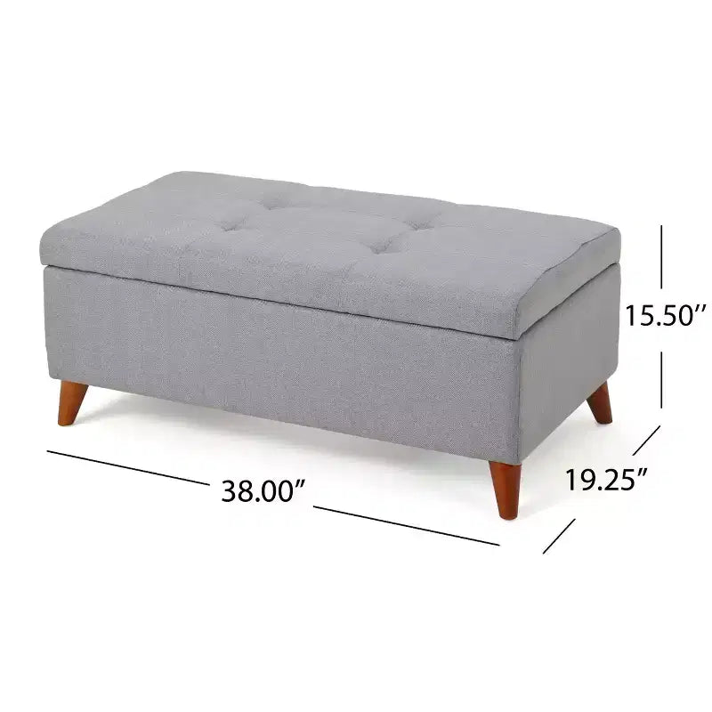Pouf/Contenitore con Bottoni e Gambe in Legno Massello – Coperchio con Cerniere
