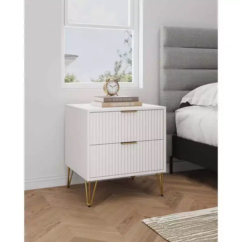 Dumbo comodino a 2 cassetti – Tavolino da notte moderno in MDF bianco