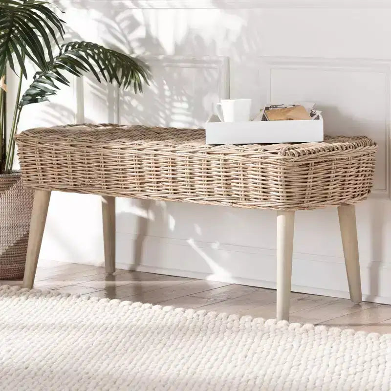 Panca d'appoggio Raisa Natural Kubu Rattan e Legno di Acacia – Grigio