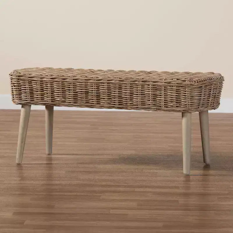 Panca d'appoggio Raisa Natural Kubu Rattan e Legno di Acacia – Grigio