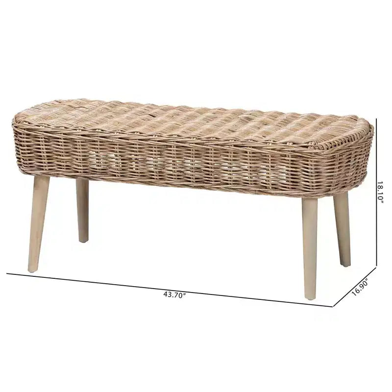 Panca d'appoggio Raisa Natural Kubu Rattan e Legno di Acacia – Grigio