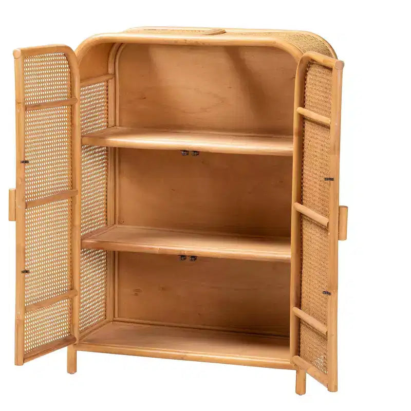 Mobile contenitore in rattan a 2 ante – Finitura miele chiaro, nessun assemblaggio richiesto