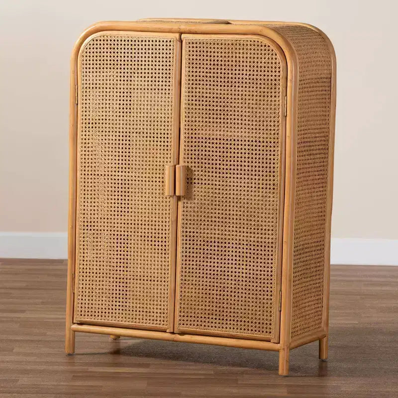 Mobile contenitore in rattan a 2 ante – Finitura miele chiaro, nessun assemblaggio richiesto