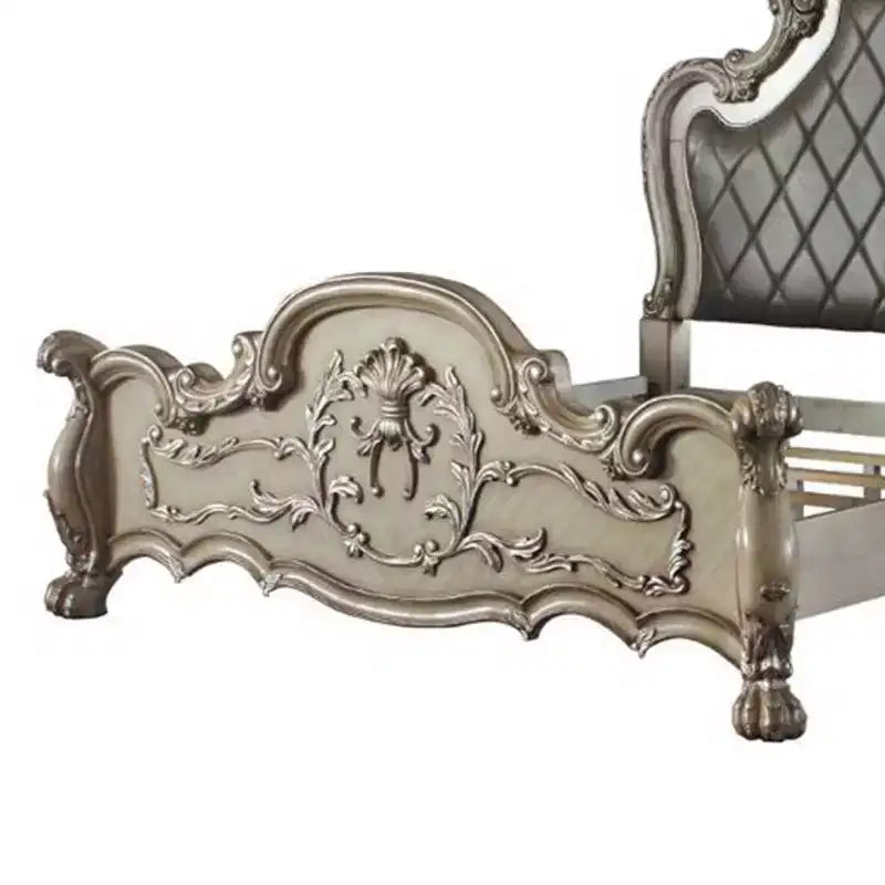 Letto Queen 92" in pelle sintetica – Finitura Bianco Osso Vintage