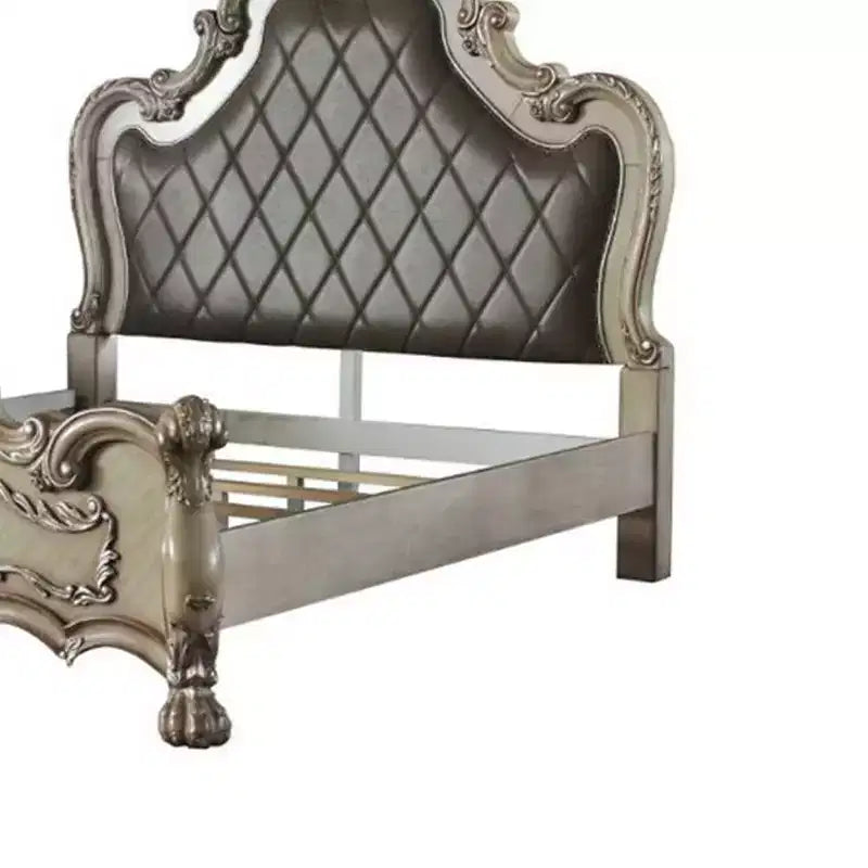 Letto Queen 92" in pelle sintetica – Finitura Bianco Osso Vintage