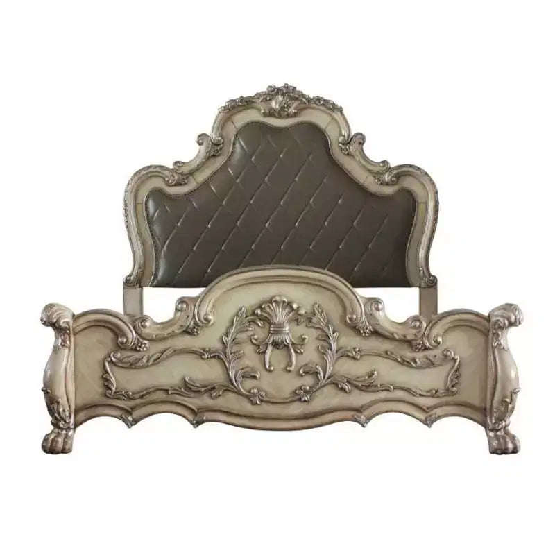 Letto Queen 92" in pelle sintetica – Finitura Bianco Osso Vintage