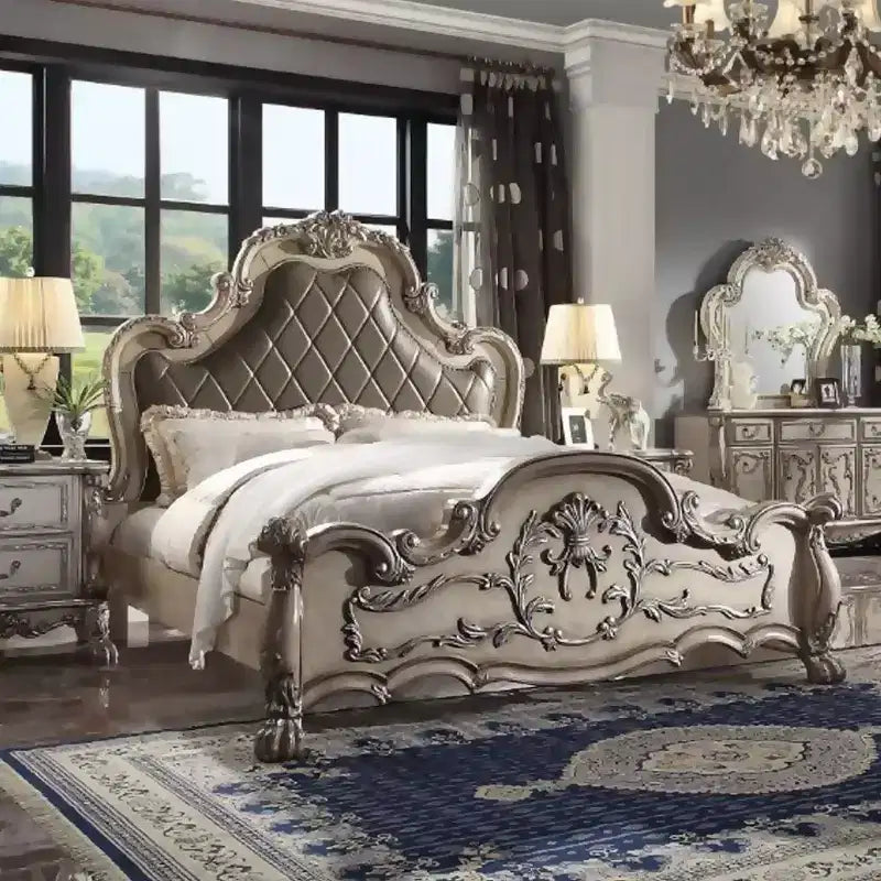 Letto Queen 92" in pelle sintetica – Finitura Bianco Osso Vintage