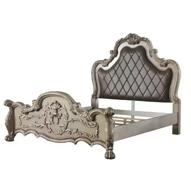 Letto Queen 92" in pelle sintetica – Finitura Bianco Osso Vintage