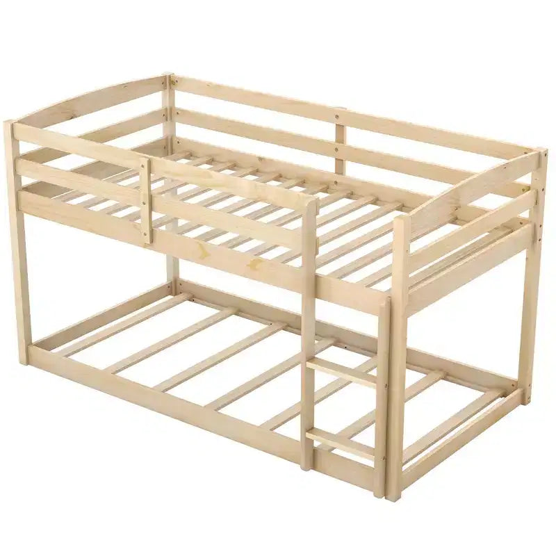 Costway Letto a Castello Basso Doppio con Sponde, Scala Integrata, in Legno per Bambini, Grigio/Bianco/Beige/Rosa